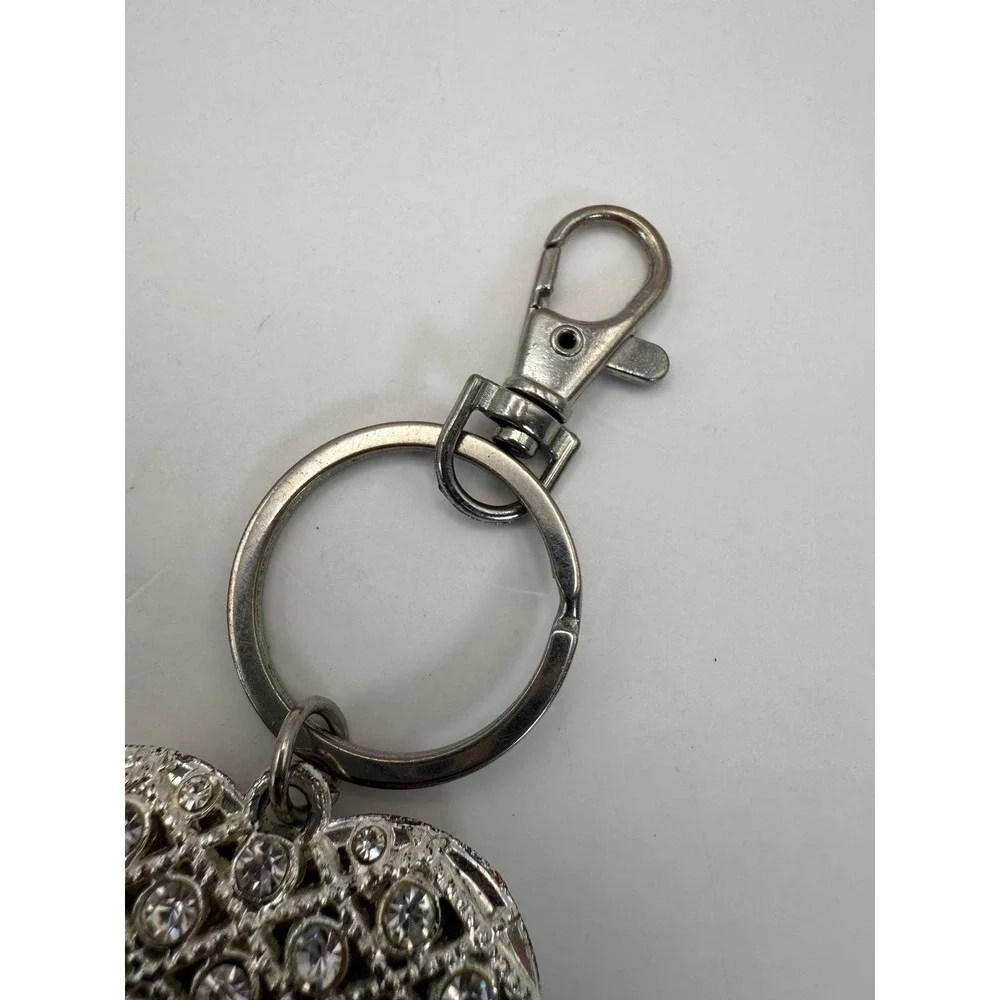 Vintage Silver Tone Rhinestone Heart Keychain –‎ Sparkly Novelty Accessory